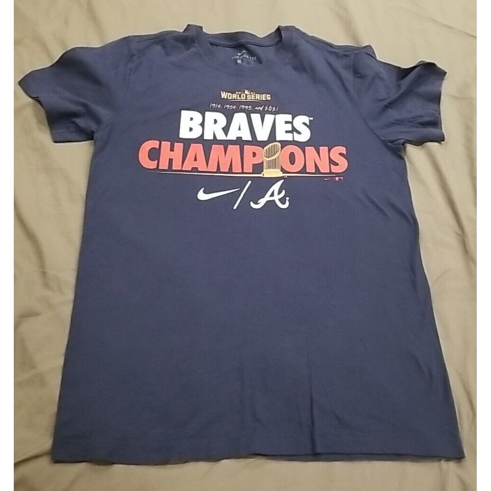 Nike Shirt Mens Small Atlanta Braves 2021 World Series Champions Tee BLue